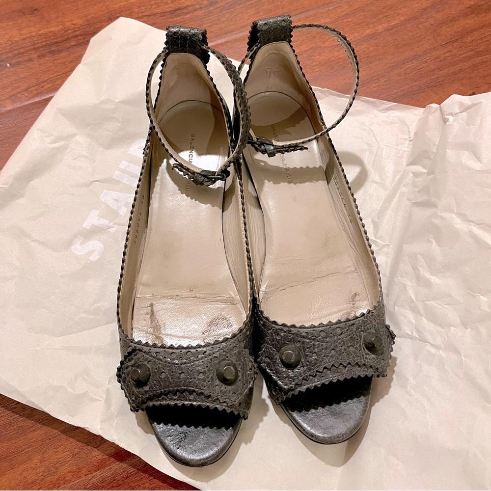 Used Balenciaga Leather Studded Sandals in Gray